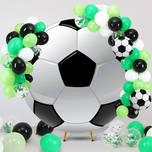 Vista 5 de Fondo redondo de fútbol de 6.5 pies, telón de fondo de arco temático deportivo para fiesta y fotografía, decoración de cumpleaños, campo de fútbol