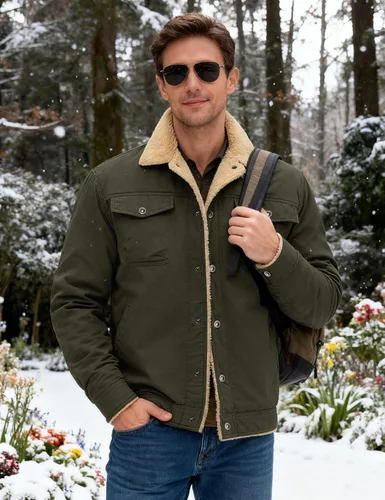 Vista 2 de MAGNIVIT Chaqueta cargo de algodón para hombre, chaqueta de trabajo con forro polar Sherpa de invierno con 5 bolsillos