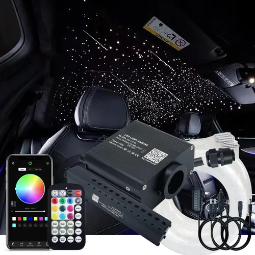 Vista 16 de AKEPO Kit de Luces de Fibra Óptica Twinkle Meteor APP de Tamaño Pequeño 16W, Estrella Fugaz+RGBW Activado por Música 550pcs 0.03in/0.75mm 9.8ft/3m