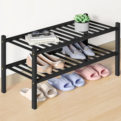 Vista 36 de Smiry Zapatero de bambú para armario, organizador de zapatos de madera de 3 niveles, estante apilable de almacenamiento de zapatos de madera