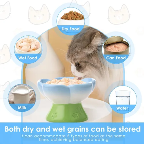 Vista 5 de Cuenco elevado de cerámica para perros para alimentos secos y húmedos, cuenco elevado de comida para gatos de superficie lisa, cuencos de comida