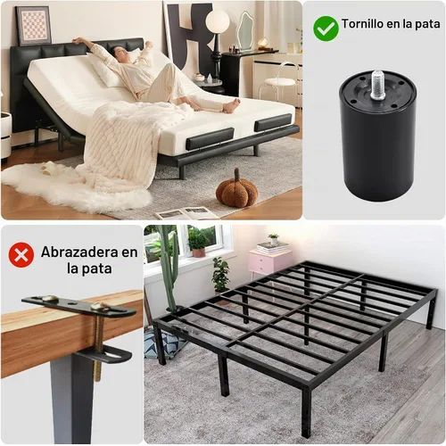 Vista 3 de Patas de Cama Ajustables de Repuesto para Marco de Base de Cama Ajustable, Incluye 4 Tipos de Roscas, Juego de 4 Patas Atornillables 3 en 1 de 12