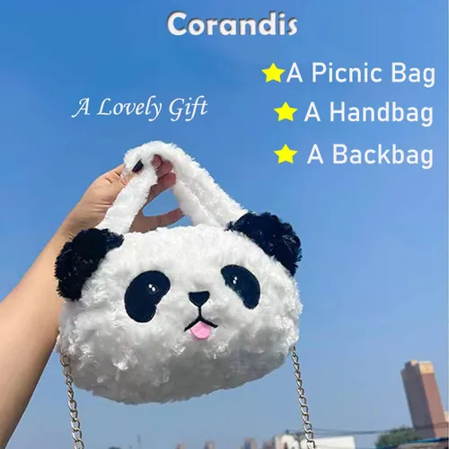 Vista 4 de Corandis Bolso de peluche de panda rojo lindo mochila de peluche de panda, bolsa de animales esponjoso, bolso suave para niños, regalo para niñas