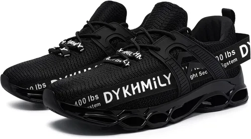 Vista 7 de DYKHMATE Zapatos anchos con punta de acero para hombres y mujeres, zapatos de seguridad ligeros, zapatos de trabajo de moda, cómodos, transpirables
