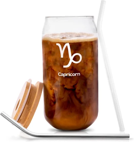 Vista 8 de Taza de café helado de 18 onzas Vaso de cerveza Taza de café con tapa y popote Regalos del zodiaco de acuario para mujeres y hombres