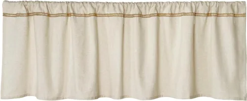 Vista 10 de Cenefa de lino de algodón para ventanas con ribete de encaje de arpillera rústica de 12 pulgadas, cenefa de cocina con bolsillo para barra, cortina