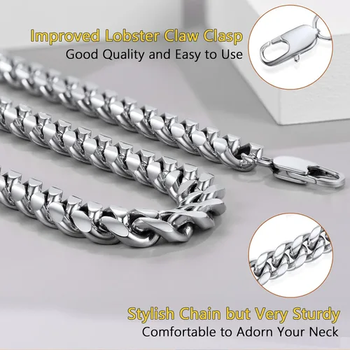 Vista 5 de PROSTEEL Trendy Cuban Links Necklace for Men Women, Black18K Gold Plated 316L Stainless Steel, W 4.8mm-14mm, L 14inch-30inch, Come Gift Box