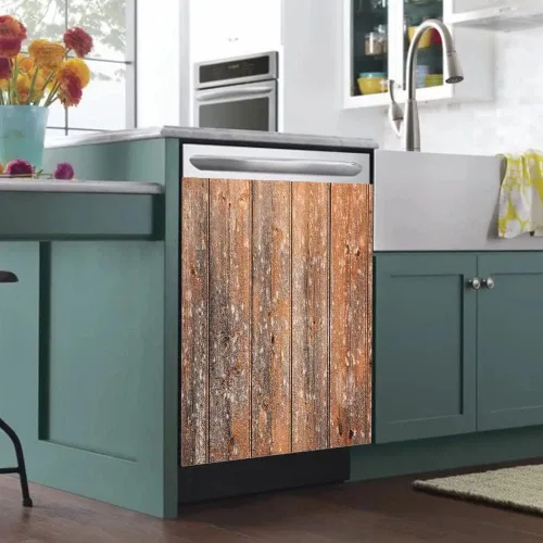 Vista 3 de Cubierta Magentic para lavavajillas con tablones de madera antigua, decoración de personalidad, imán autoadhesivo para nevera, adhesivos decorativos