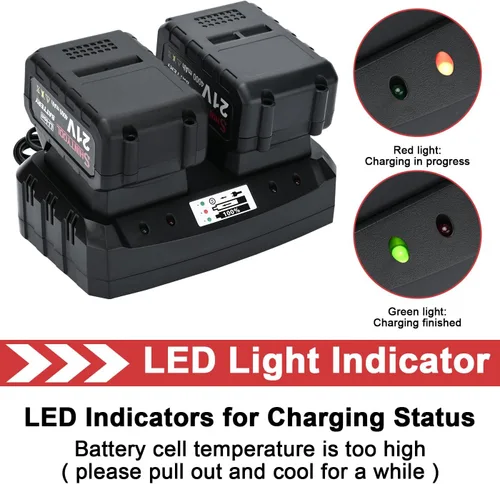 Vista 10 de Base de Carga Rápida de Doble Puerto de 21 V, Cargador Dual Rápido Compatible con Batería de Iones de Litio de 21 V de SHINTYOOL