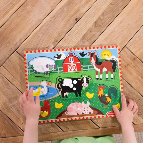 Vista 5 de Rompecabezas de madera con taquetes, motivo granja, Melissa & Doug (8 piezas)