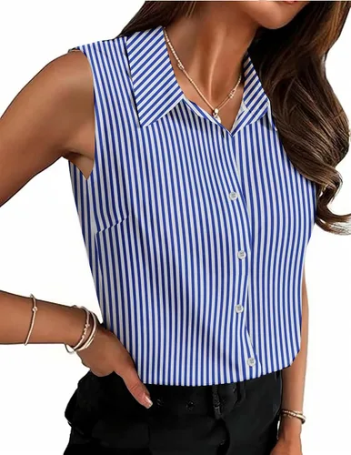 Vista 15 de HOTOUCH Blusa sin mangas con botones para mujer, cuello en V, casual, para negocios, informal, con cuello