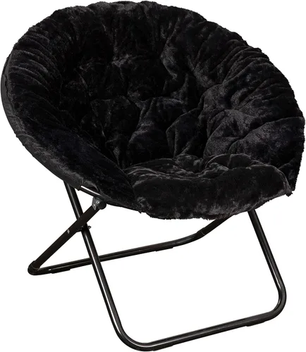 Vista 3 de EMMA + OLIVER Ersa - Silla plegable de gran tamaño de 38 pulgadas con tapicería de piel sintética acogedora en negro con marco de metal negro