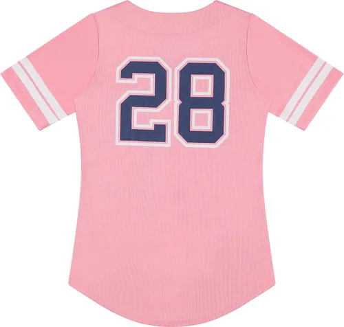 Vista 2 de Disney Camiseta de béisbol de Mickey Mouse con botones para mujer, diseño de Mickey y Minnie Mouse