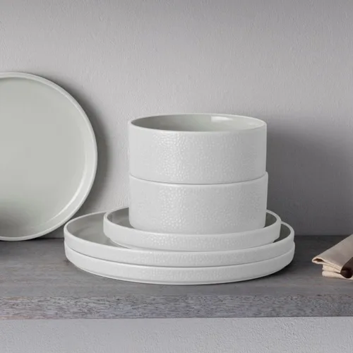 Vista 4 de Noritake ColorTex Stone White - Juego de vajilla de 12 piezas, servicio para 4 personas