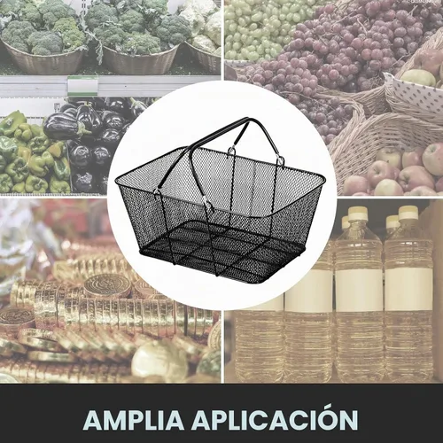 Vista 7 de Mophorn Cestas de compras con asas, cesta de compras de metal negro, cesta de compras de alambre portátil, cesta de compras de malla de alambre