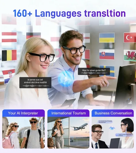 Vista 12 de Gafas inteligentes con cámara y Bluetooth – Gafas de IA para hombres, anti-temblor, traducción en tiempo real, reconocimiento de objetos, asistente