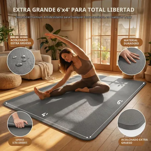 Vista 4 de Esterilla grande de yoga de 6'x 4' (72"x 48") — Esterilla de ejercicio extra ancha de 1/4" y 1/3" de 183cm x 122cm, gran esterilla de ejercicio