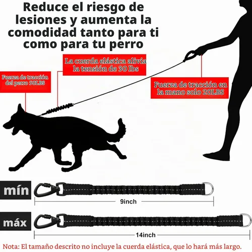 Vista 2 de Correa de perro de cuerda de 3 pies: correa resistente con gancho giratorio bloqueable, hilos reflectantes, bungee y asa acolchada - Correa
