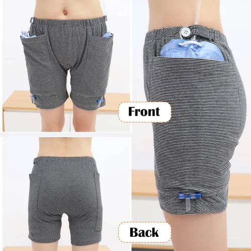 Vista 4 de Lmaray Paquete de 2 pantalones para el cuidado de la incontinencia, pantalones cortos para pierna con catéter, suministros de incontinencia urinaria