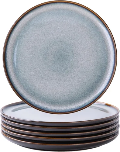 Vista 16 de LERATIO Juego de platos de cerámica de 6, platos de porcelana de 8.5 pulgadas con esmalte reactivo, ligeros, platos de ensalada de porcelana, juego