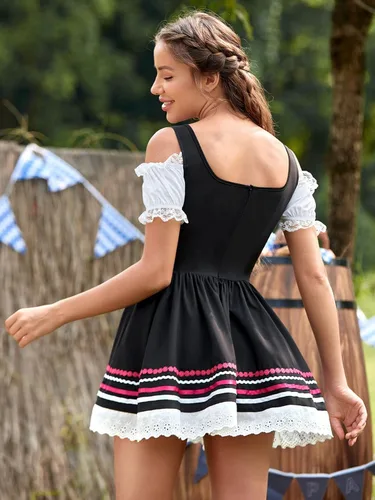 Vista 3 de Disfraz de sirvienta de cerveza Oktoberfest, disfraz de 2 piezas, vestido de cosplay, cerveza alemana, disfraz de festival de octubre para mujer