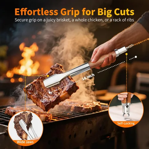 Vista 4 de Juego de accesorios para parrilla de 16 pulgadas, herramientas de accesorios para barbacoa de acero inoxidable resistente y accesorios para parrilla
