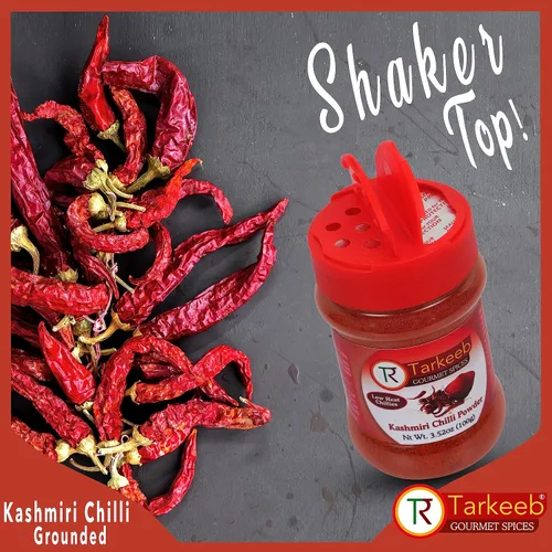 Vista 4 de Tarkeeb Chili en polvo de Cachemira (Deggi Mirch, a bajo calor) Tarro de PET con tapa agitadora de 3.52 oz (100 g) Auténtica especia india Todo