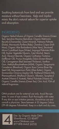 Vista 3 de Organic Male OM4 Sensitive Step 4 - Crema hidratante calmante Sea Essentials, hidratante ultra calmante para hombres con piel sensible