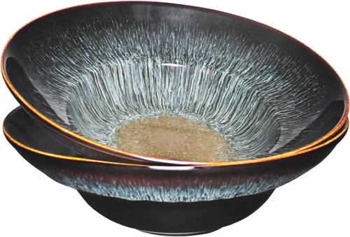 Vista 9 de Tazón de sopa Plato de sopa grandes para pasta, 47 onzas, juego de 2, para servir, ensalada, cena, plato hondo/tazón ancho, microondas, horno, Negro