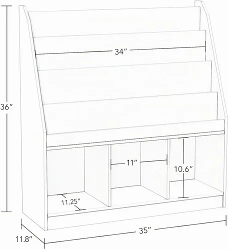 Vista 3 de RiverRidge Estantería para niños con 4 estantes y tres cubículos, blanco (02-251), 11.81"P x 35"A x 36"Al