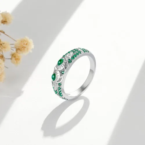 Vista 5 de Anillos vintage de plata de ley S925 con diseño de ojo de búho verde, tamaño 678, The Wisdom of the Night Deja que el ojo de búho verde guíe tu