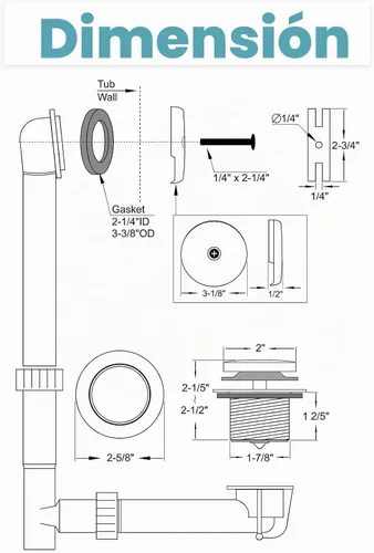 Vista 8 de BESTILL Kit de conversión de desagüe de bañera con punta de punta con placa frontal de desbordamiento, oro cepillado