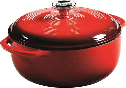 Vista 16 de Lodge Horno holandés de hierro fundido esmaltado de 4.5 cuartos de galón con tapa, asas dobles, apto para horno hasta 500° F o en la estufa, uso