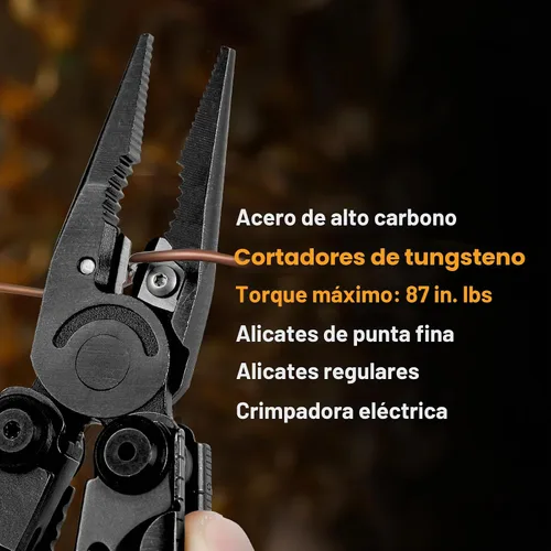 Vista 3 de Tijeras y alicates multiherramienta 21 en 1 con cortadores de tungsteno, autobloqueo