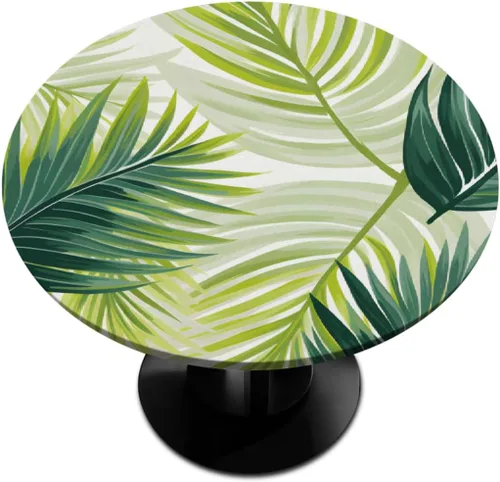Vista 22 de Pardick Mantel redondo ajustado con borde elástico, mantel de mesa redonda con diseño de hojas abstractas y coloridas, impermeable y lavable, ideal