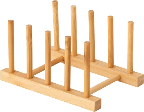 Vista 15 de HBlife - Escurreplatos de madera de acacia con organizador de tapa de olla y plato para gabinete, soporte de tabla de cortar, esculpidor