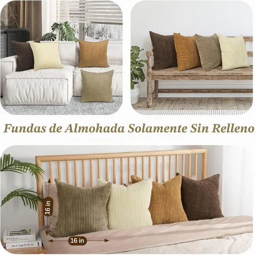 Vista 7 de Lewondr - Fundas de almohada de pana 16x16, juego de 4, fundas de almohada cuadradas de colores que combinan, fundas de almohada suaves con rayas