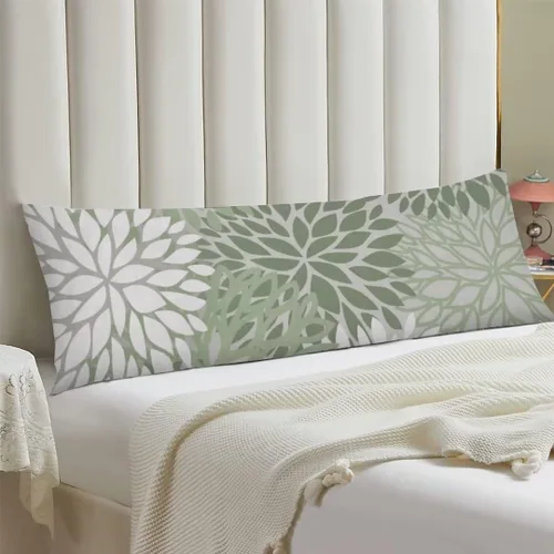 Vista 2 de Funda de almohada corporal verde salvia, funda de almohada larga floral de primavera con cremallera, funda de almohada decorativa suave, funda