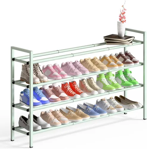 Vista 22 de Bumusty estante de zapatos de 2 niveles largo y expandible para clóset, estante de zapatos ajustable de 46-112 cm para entrada, estante organizador