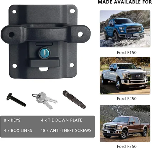 Vista 3 de Anclajes de amarre de camión para Ford F-150/F-250/F-350 y Raptor (sistema BoxLink), paquete de 4 tacos y placas, sustituye a FL3Z-99000A64-B