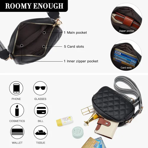 Vista 4 de Telena Crossbody bags for Women Trendy Quilted Crossbody Bag Faux Leather Purse with Wide Strap