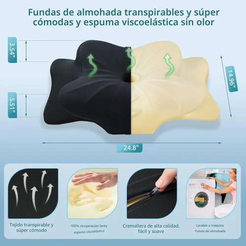 Vista 5 de DONAMA - Almohada cervical para cuello y hombros, diseño de espuma viscoelástica contorneado, soporte ergonómico para dormir de lado, espalda o boca