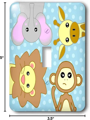 Vista 2 de 3dRose LLC LSP _ _ _ _ _ _ _ _ _ _ 15434 – _ _ _ _ _ _ _ _ _ _ 1 Curious Baby animales león overol jirafa elefante en fondo azul – Single Toggle