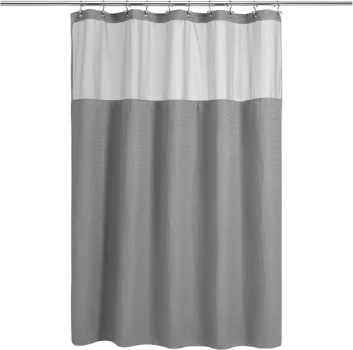 Vista 39 de N&Y HOME - Juego de cortina de ducha de punto gofre, forro de tela a presión y ganchos, para ducha pequeña, estilo hotel, ventana superior de malla
