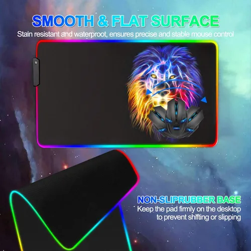 Vista 3 de Alfombrilla de mouse con luz LED Pro Gaming Series RGB, alfombrilla de mouse grande de leopardo, alfombrilla de mouse extendida colorida