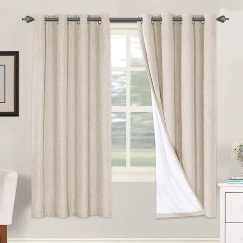 Vista 156 de H.VERSAILTEX Cortinas 100% opacas con aislamiento térmico, texturizadas, de lino, con bloqueo completo de calor y luz, para sala de estar y Negro