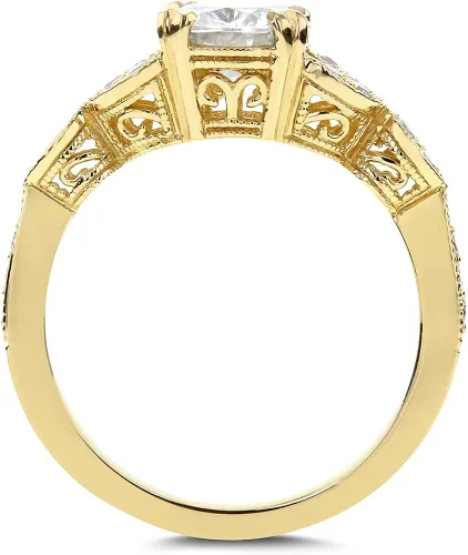 Vista 4 de Kobelli antiguo anillo de compromiso de Moissanita de corte redondo 1 15 CTW oro amarillo de 14 k