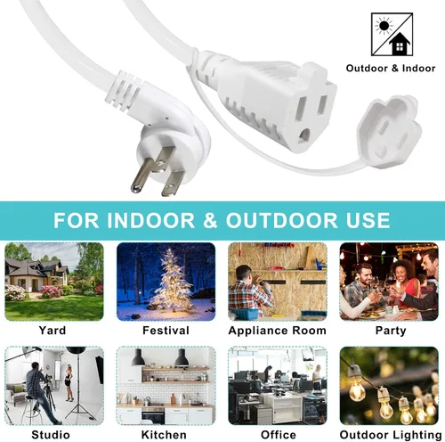 Vista 7 de SJTW - Cable de extensión de alimentación de 10 pies para exteriores, resistente a la intemperie, cable de extensión de 3 puntas, enchufe plano