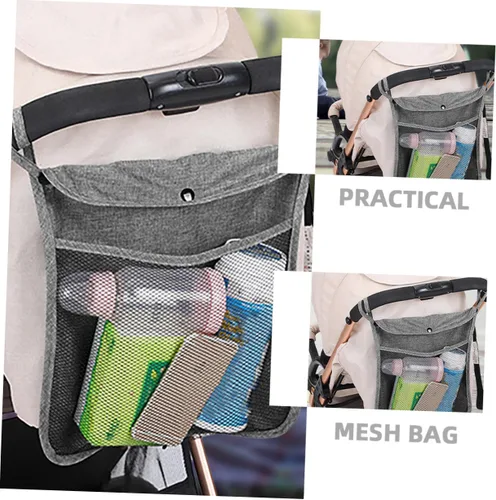 Vista 7 de Organizador de lino portátil con asa resistente, fácil instalación, almacenamiento de viaje para suministros, color gris para carrito y cochecito, 2