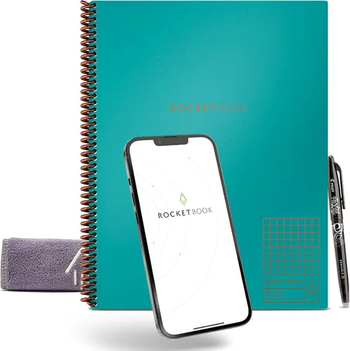 Vista 12 de Rocketbook Matrix Smart - Cuaderno de papel cuadriculado reutilizable, conectado digitalmente, cuaderno isométrico, tamaño carta 8.5 x 11, gris